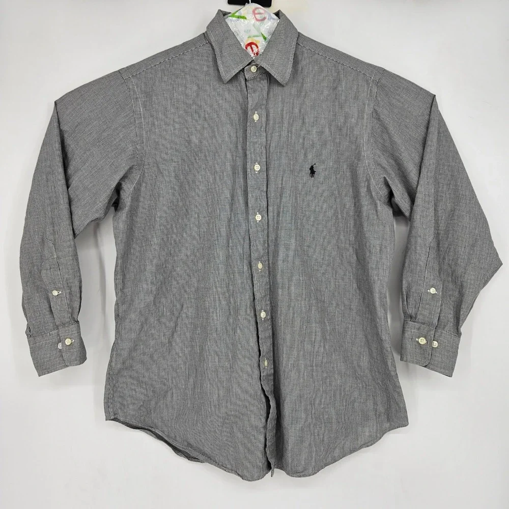 Vintage Polo Ralph Lauren Shirt Mens 16 32 33 Lowell Long Sleeve Gray Casual